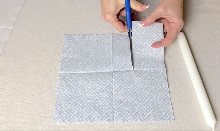 3 quick and easy decorative taper candle projects, Cutting a piece of patterned paper napkin