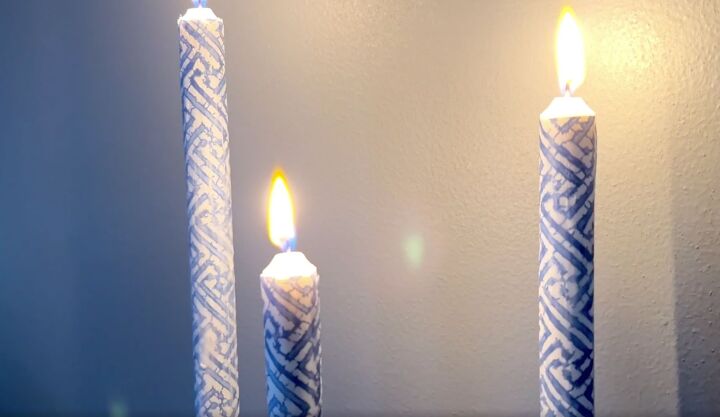 3 quick and easy decorative taper candle projects, Patterned taper candles