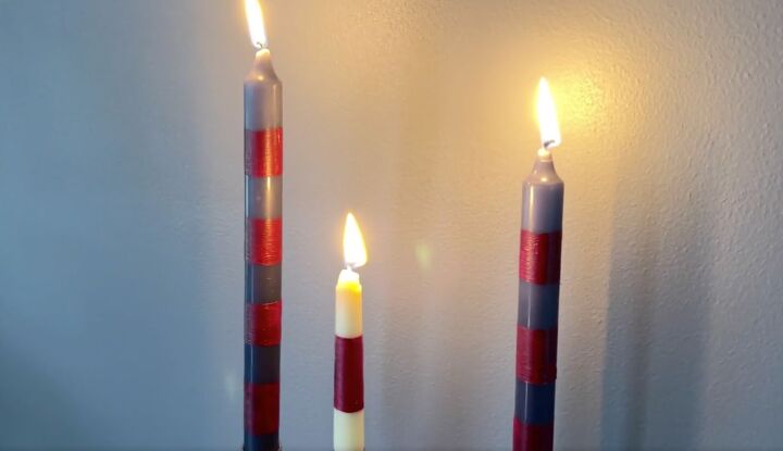 3 quick and easy decorative taper candle projects, Striped tapered candles