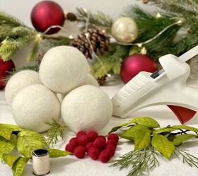 adornos navideos diy, Todo lo necesario para hacer adornos de bolas de fieltro para el rbol de Navidad incluida vegetaci n de imitaci n bolas de lana para secadora peque as bolas de fieltro rojas y pegamento caliente