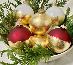 adornos navideos diy, DIY hoja de oro adornos de rbol de Navidad en un recipiente con vegetaci n