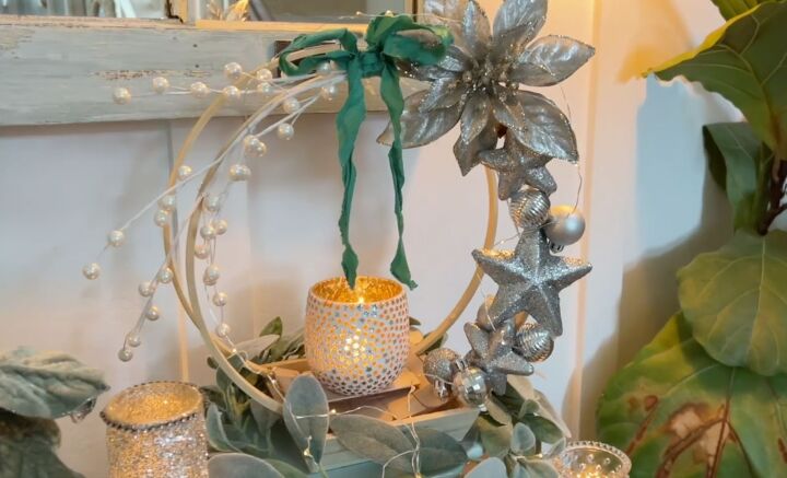 5 simple steps to make a stunning embroidery hoop centerpiece, Silver Christmas centerpiece