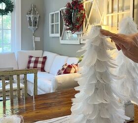 rbol de navidad blanco con plumas, cinco