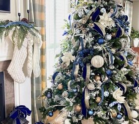 adornos de letras en pan de oro, rbol de Navidad Azul y Blanco