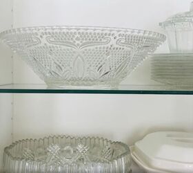here s how to reverse decoupage glass bowls into decorative showpieces, Pressed glassware in cabinet