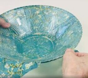 here s how to reverse decoupage glass bowls into decorative showpieces, Removing excess bits of the decoupage napkin