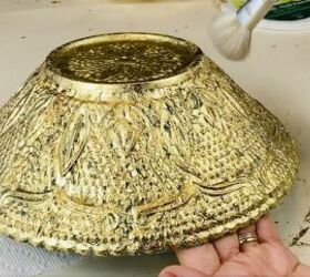 here s how to reverse decoupage glass bowls into decorative showpieces, Pressed glassware with gold leaf
