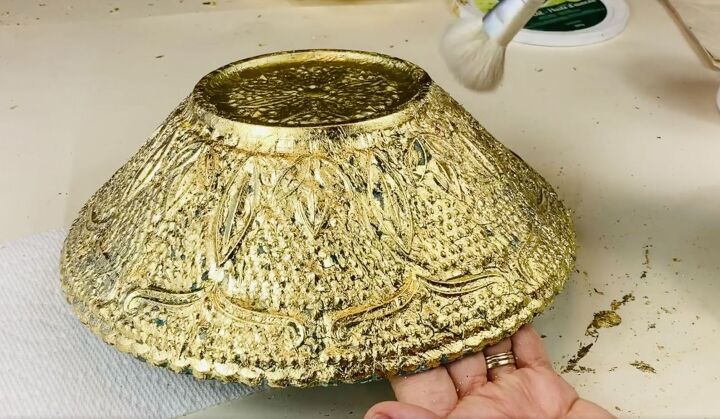 here s how to reverse decoupage glass bowls into decorative showpieces, Pressed glassware with gold leaf