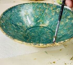 here s how to reverse decoupage glass bowls into decorative showpieces, Adding gold leaf to the rim of the bowl