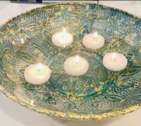 here s how to reverse decoupage glass bowls into decorative showpieces, Reverse decoupage pressed glass bowl with floating candles