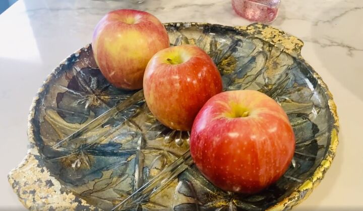 here s how to reverse decoupage glass bowls into decorative showpieces, Reverse decoupage tray with apples