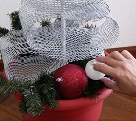 8 simple steps to an easy and creative christmas topiary, Decorating the Christmas topiary with ornaments