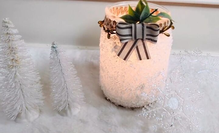 repurposed candle jar to winter snow lantern diy