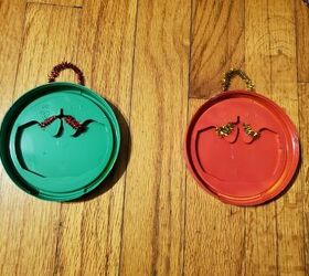 upcycled lysol wipes lids christmas ornaments wrapping paper card, Bottom view of both lids