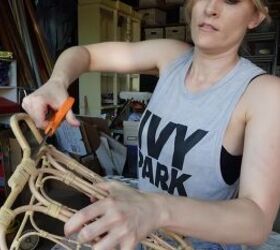 how to make a chic boho style end table with baskets from ikea, Removing the handles from the baskets