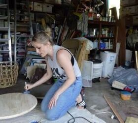 how to make a chic boho style end table with baskets from ikea, Sealing the pineround