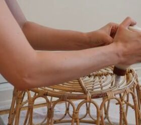 how to make a chic boho style end table with baskets from ikea, Applying wood glue to the base of the basket