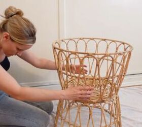 how to make a chic boho style end table with baskets from ikea, Stacking the baskets on top of each other