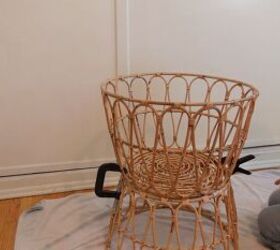 how to make a chic boho style end table with baskets from ikea, Clamping the baskets while the glue dries