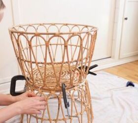 how to make a chic boho style end table with baskets from ikea, Attaching the baskets together with zip ties