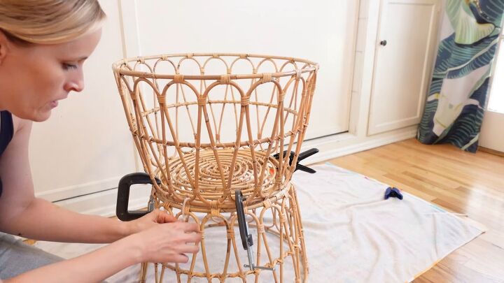 how to make a chic boho style end table with baskets from ikea, Attaching the baskets together with zip ties