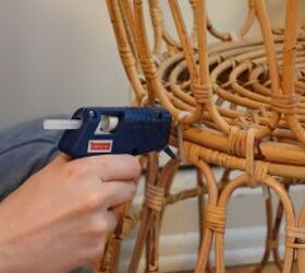 how to make a chic boho style end table with baskets from ikea, Running hot glue along the zip tie