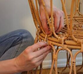 how to make a chic boho style end table with baskets from ikea, Placing the wood strip over it