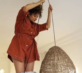 how to make a diy basket pendant light using rope a balloon, Affixing the pendant lamp
