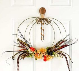 Easy Pumpkin Wreath From Wire Hoops
