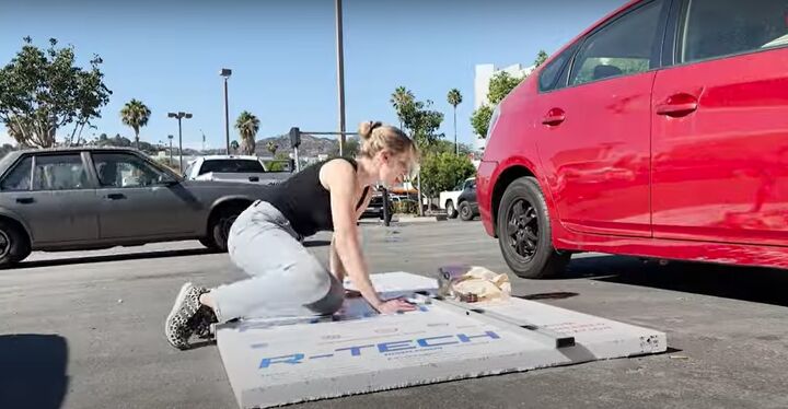 how to make an easy diy foam fireplace without using power tools, Cutting the foam to fit in a car