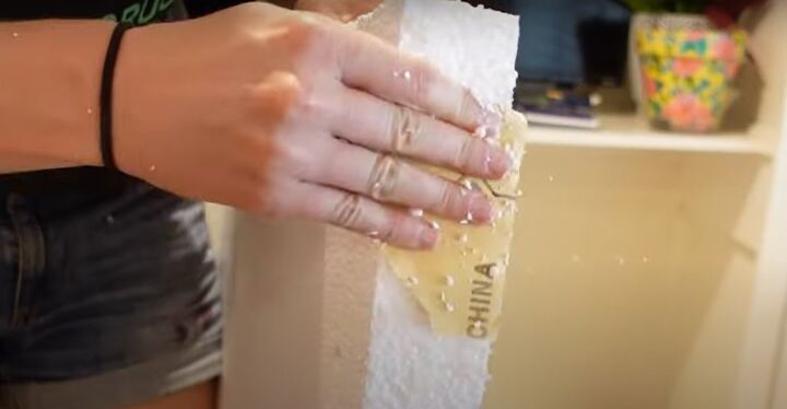 how to make an easy diy foam fireplace without using power tools, Sanding the foam with sandpaper