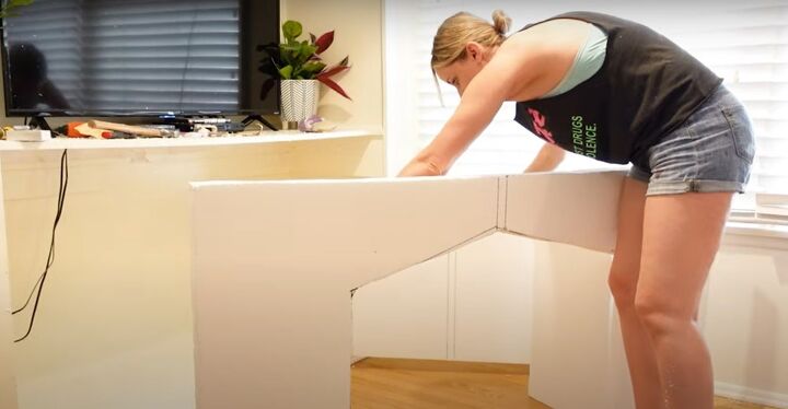 how to make an easy diy foam fireplace without using power tools, Gluing the foam pieces together