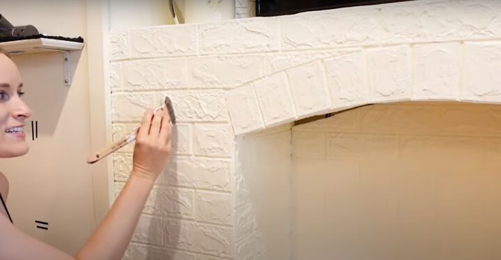 how to make an easy diy foam fireplace without using power tools, Painting the tiles