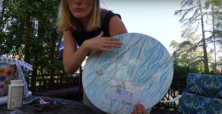 how to make a chic diy round end table out of cheap trash cans, Round photo board