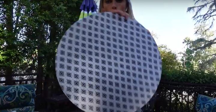 how to make a chic diy round end table out of cheap trash cans, Covering the tabletop