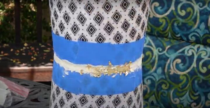 how to make a chic diy round end table out of cheap trash cans, Applying gold leaf to the gap