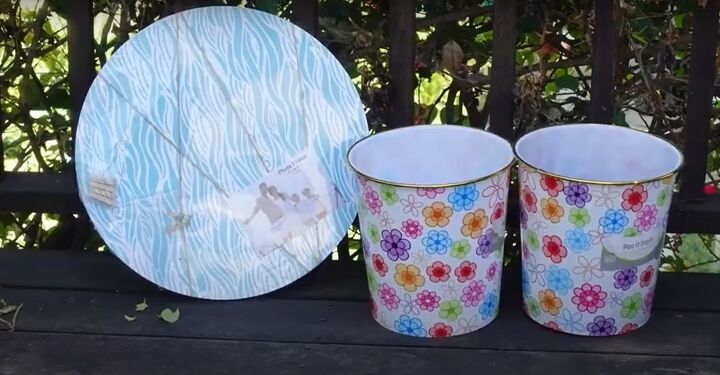 how to make a chic diy round end table out of cheap trash cans, Materials before the DIY