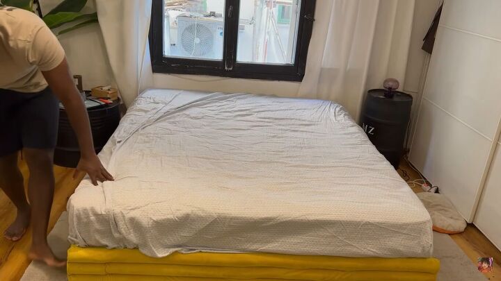 how to make an awesome pool noodle bed frame in 6 simple steps, Placing the mattress on top of the bed frame