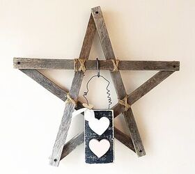 cartel de san valentn rstico y reciclado, estrella de madera con corazones r sticos