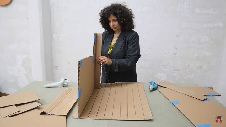 how to make a cardboard chair that holds weight looks chic, Sticking the connecting pieces to the base