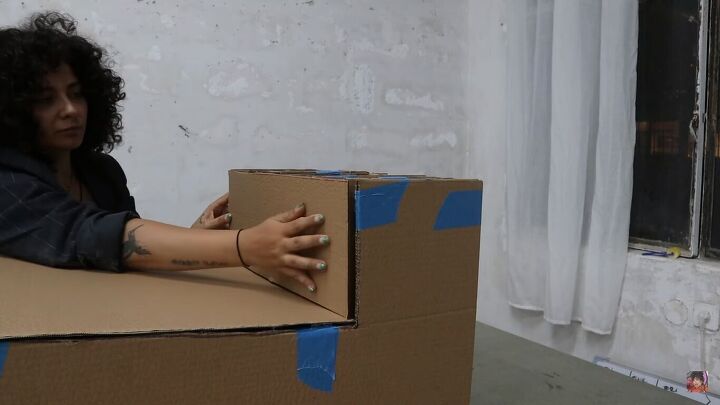 how to make a cardboard chair that holds weight looks chic, Sticking the back of the seat