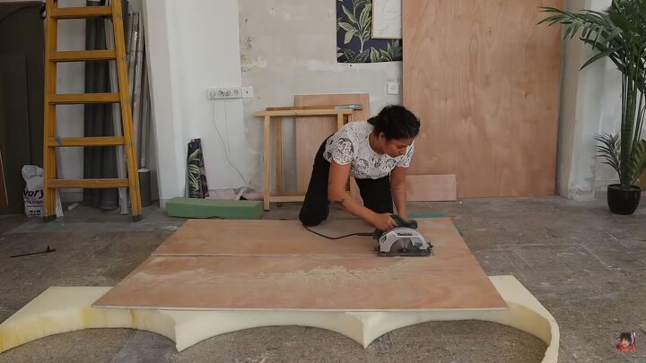 how to make a funky diy couch out of pool noodles, Cutting the wood with a jigsaw