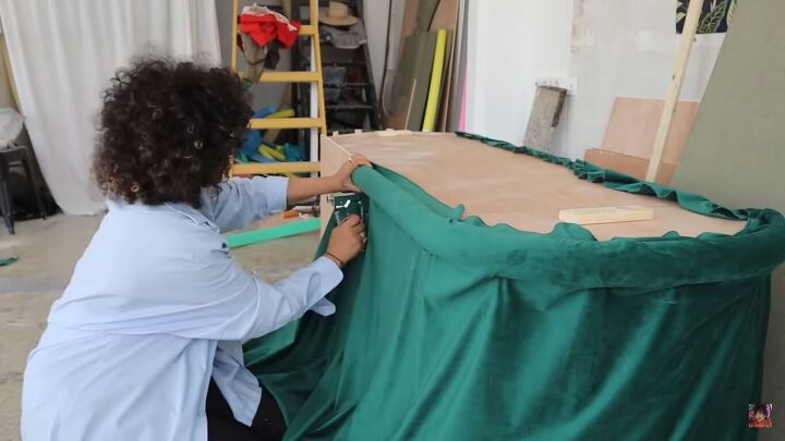 how to make a funky diy couch out of pool noodles, Stapling pool noodles to the back of the couch