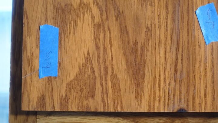 how to do a 70s old kitchen cabinets makeover on a budget, Marking where the hardware will go