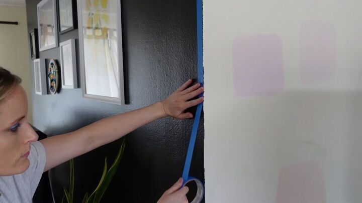 how to do a 70s old kitchen cabinets makeover on a budget, Applying painter s tape for clean lines