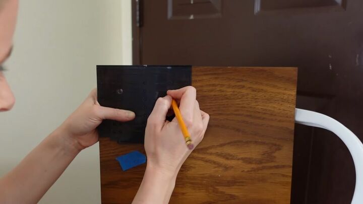 how to do a 70s old kitchen cabinets makeover on a budget, Measuring the holes to drill
