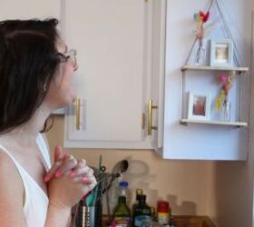 how to do a 70s old kitchen cabinets makeover on a budget, Rope shelf with memories