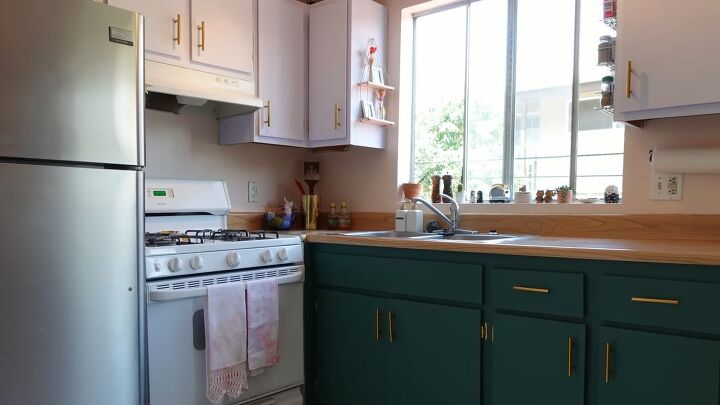how to do a 70s old kitchen cabinets makeover on a budget, Contact paper kitchen makeover