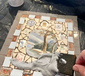 hacer mosaicos con azulejos y vajilla viejos, Rejuntado