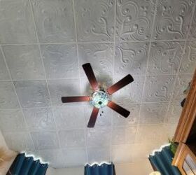 cmo diy gota azulejos techo con muebles de pintura, ventilador de techo sobre placa de techo de hojalata diy